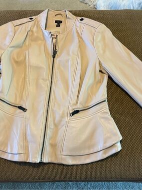G.I.L.I. Cream Faux Leather Moto Jacket